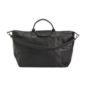 New with tag LONGCHAMP Black Leather Le Pliage Travel Bag dust bag, original box